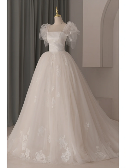 Dreamy Ball Gown Straps White Fitted Lace Ruffles Corset Wedding Dress Bridal Gowns Wedding Dresses With Train RB1071