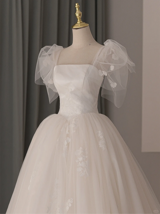 Dreamy Ball Gown Straps White Fitted Lace Ruffles Corset Wedding Dress Bridal Gowns Wedding Dresses With Train RB1071