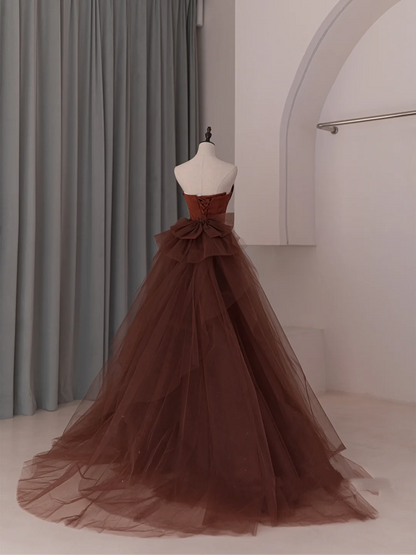 Robe de bal longue en satin plissé rouge rouille, style sirène, sans bretelles, tendance et modeste, idéale pour les lycées et les lycées (RB1076)