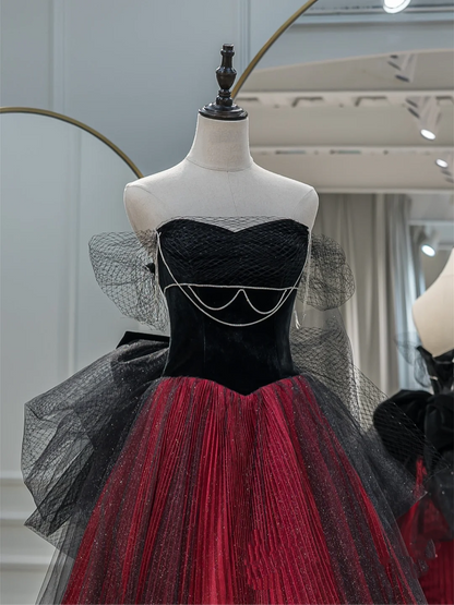 Robe de bal modeste en tulle bordeaux noir, décolleté en cœur, robe de soirée longue, tenue d'anniversaire, robe de remise de diplôme pour adolescentes, RB1079