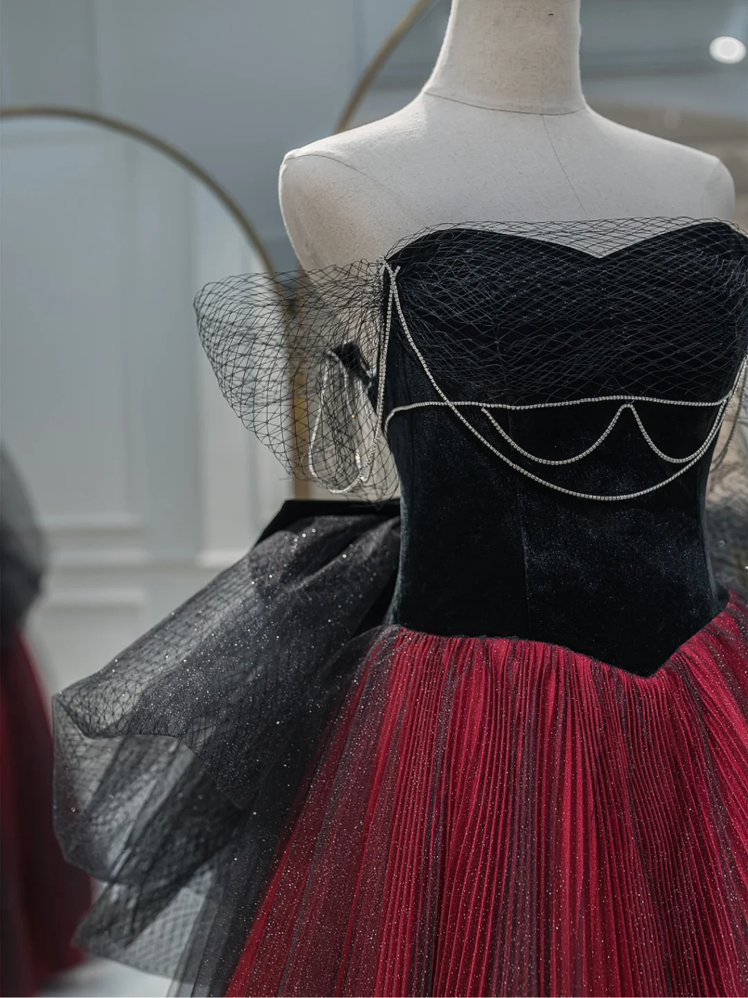 Robe de bal modeste en tulle bordeaux noir, décolleté en cœur, robe de soirée longue, tenue d'anniversaire, robe de remise de diplôme pour adolescentes, RB1079