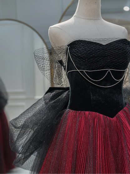 Robe de bal modeste en tulle bordeaux noir, décolleté en cœur, robe de soirée longue, tenue d'anniversaire, robe de remise de diplôme pour adolescentes, RB1079