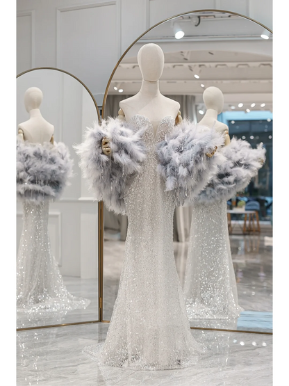 Robe de bal sirène modeste à paillettes argentées et décolleté en cœur, longue, tenue de soirée, d'anniversaire, de remise de diplôme, pour adolescentes, RB1080