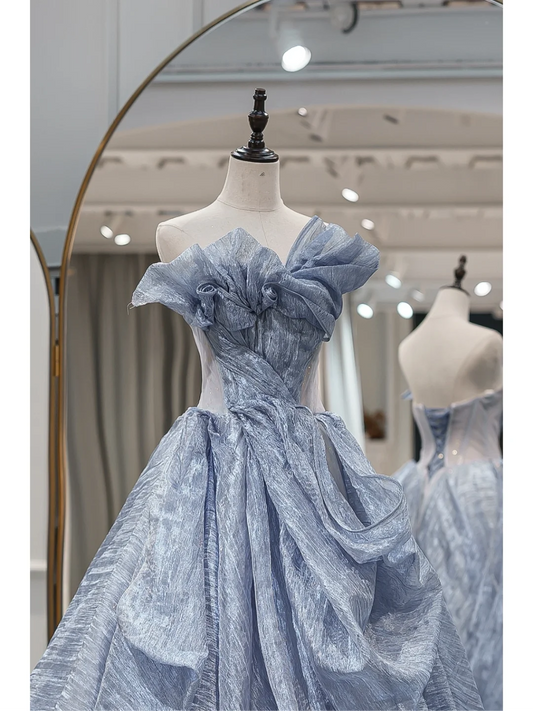 Unique Ball Gown Sweetheart Blue Long Prom Dresses Reveal Inspiration Party Dress Birthday Outfit Graduation Dress RB1083