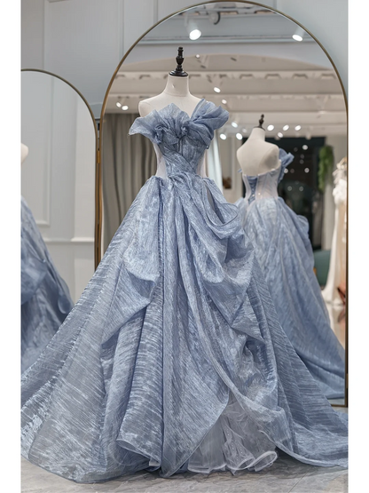 Robe de bal longue bleue unique en forme de cœur, robe de soirée inspirante, tenue d'anniversaire, robe de remise de diplôme RB1083