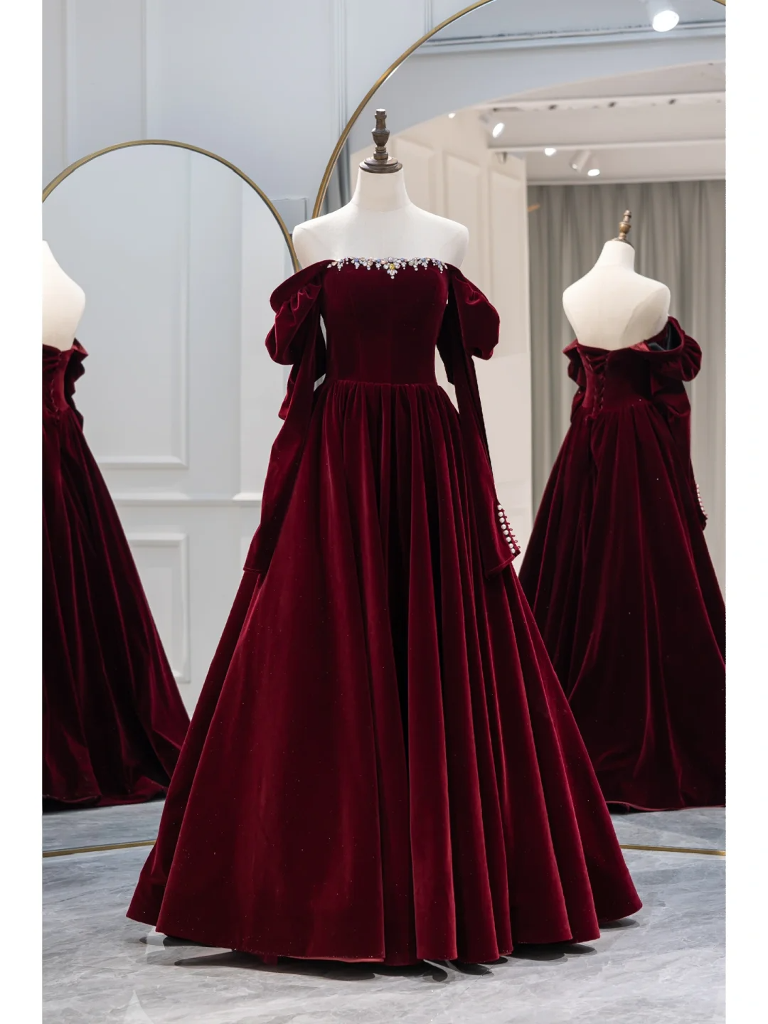 Robe de bal modeste sans bretelles en velours bordeaux, robe de bal longue, tenue de soirée, d'anniversaire, de remise de diplôme, pour adolescentes, RB1088