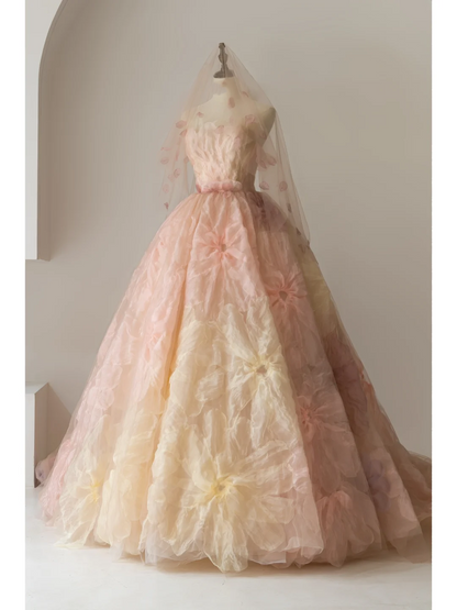 Robe de bal bustier rose à fleurs, longue, en tulle, pour Quinceanera, pour anniversaire, 15 et 16 ans, RB1089