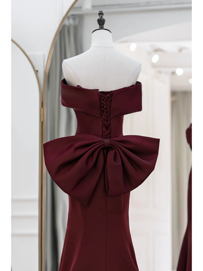 Robe de bal sirène modeste, épaules dénudées, en satin bordeaux, longue, tenue de soirée, d'anniversaire, de remise de diplôme, pour adolescentes, RB1092