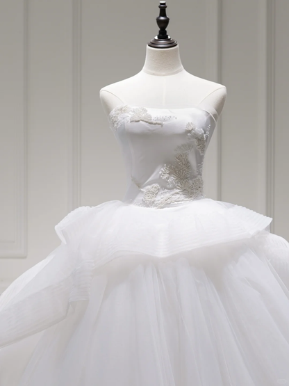 Elegant Modest Ball Gown Strapless Sleeveless White Lace Corset Wedding Dress Styles Long Bridal Gown Wedding Gowns RB1095