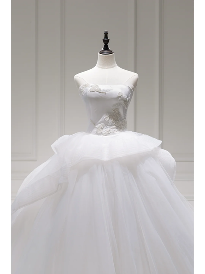 Elegant Modest Ball Gown Strapless Sleeveless White Lace Corset Wedding Dress Styles Long Bridal Gown Wedding Gowns RB1095