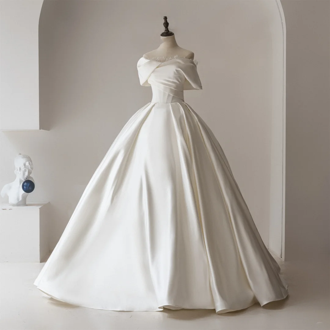 Robe de mariée longue en dentelle blanche, style corset, épaules dénudées et modeste, RB1100
