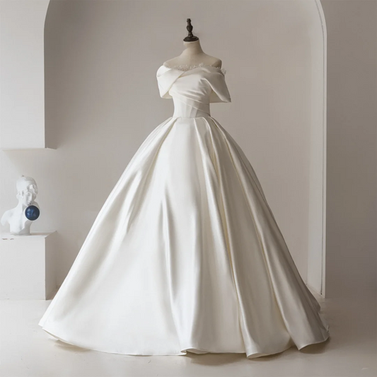 Modest Ball Gown Off The Shoulder Fitted White Lace Corset Wedding Dress Styles Long Bridal Gown Wedding Gowns RB1100
