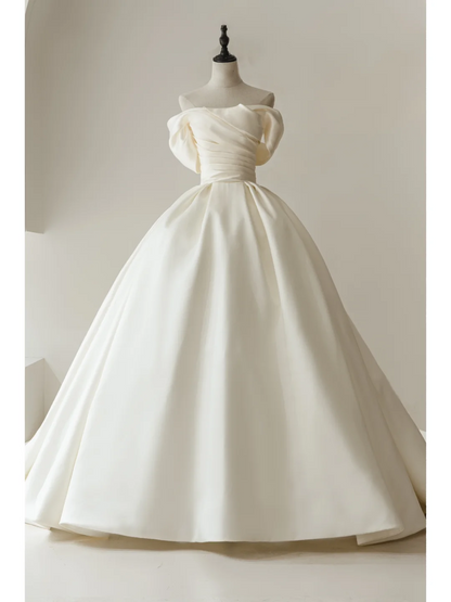 Robe de mariée courte en satin blanc, épaules dénudées, coupe ajustée, corset, style robe de mariée longue, RB1101