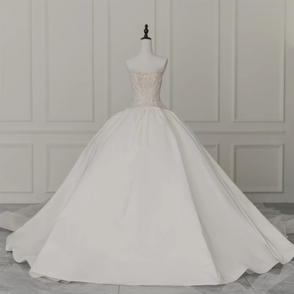 Robe de mariée élégante et modeste, sans bretelles, sans manches, avec corset et perles blanches, style robe de mariée longue, RB1102