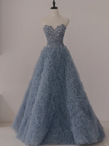 Robe de bal unique en tulle gris, décolleté en cœur, longue, inspiration robe de soirée, tenue de 18e anniversaire, robe de remise de diplôme, RB1105