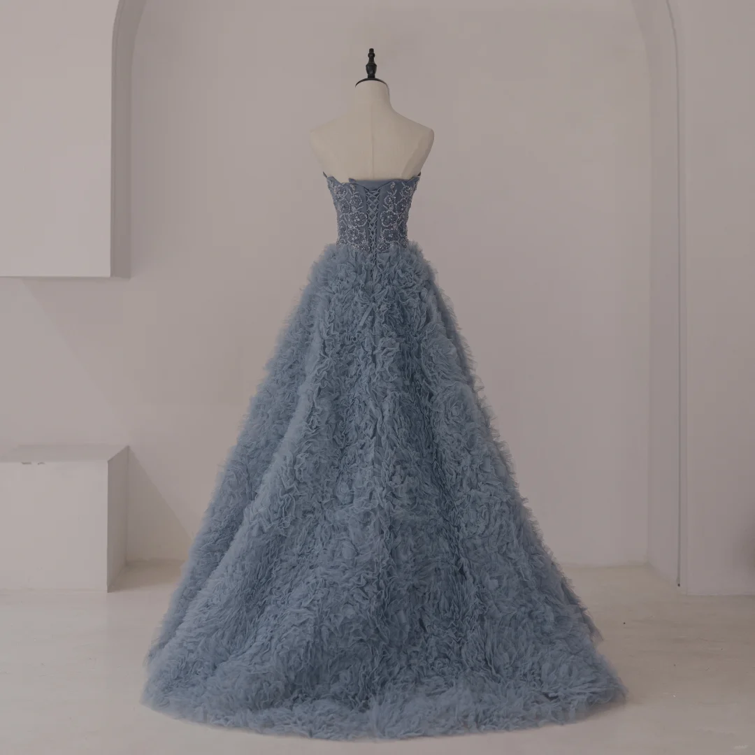 Robe de bal unique en tulle gris, décolleté en cœur, longue, inspiration robe de soirée, tenue de 18e anniversaire, robe de remise de diplôme, RB1105