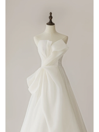 Elegant Modest Ball Gown Strapless Organza White Wedding Dress Styles Long Bridal Gown Wedding Gowns RB1106