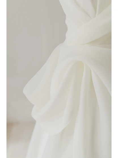 Elegant Modest Ball Gown Strapless Organza White Wedding Dress Styles Long Bridal Gown Wedding Gowns RB1106