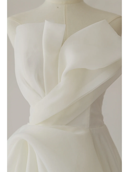Elegant Modest Ball Gown Strapless Organza White Wedding Dress Styles Long Bridal Gown Wedding Gowns RB1106