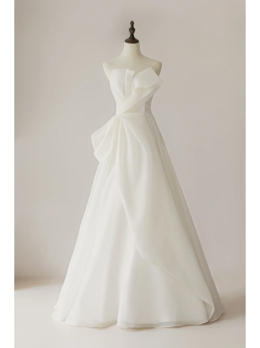 Elegant Modest Ball Gown Strapless Organza White Wedding Dress Styles Long Bridal Gown Wedding Gowns RB1106