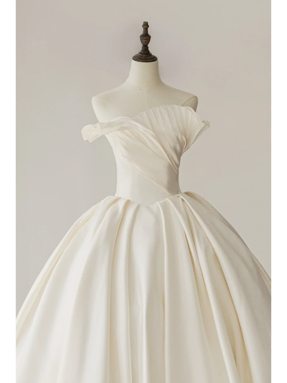 Robe de mariée bustier en satin plissé, style robe de bal modeste, ajustée, corset, longue, RB1107