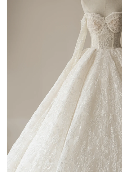 Elegant Ball Gown Off The Shoulder Long Sleeves Lace White Fitted Wedding Dress Styles Long Bridal Gown Wedding Gowns RB1109