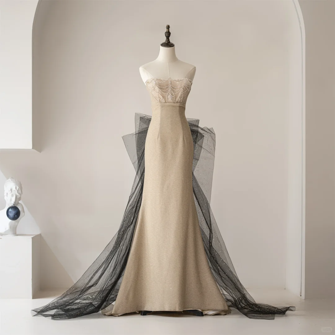 Robe de bal sirène bustier à paillettes champagne, tenue de soirée longue pour 18e anniversaire, robe de remise de diplôme pour adolescentes, RB1112