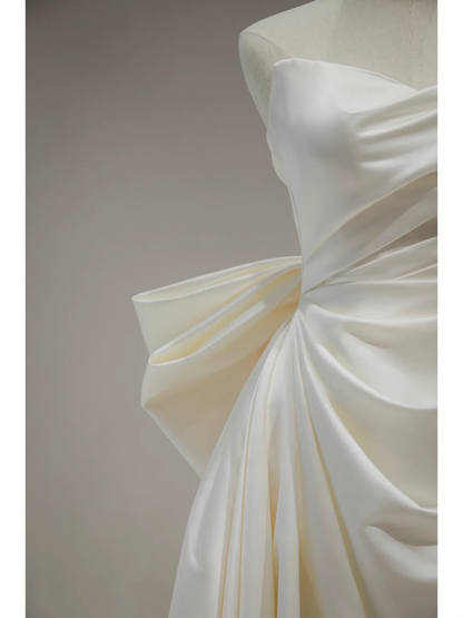 Elegant Modest Mermaid Sweetheart Satin Pleated Off White Wedding Dress Long Bridal Gown Wedding Gowns RB1118