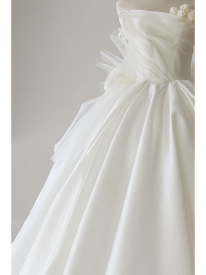 Timeless Modest Ball Gown Strapless Fitted Corset Solid White Wedding Dress Long Bridal Gowns Wedding Dresses RB1117