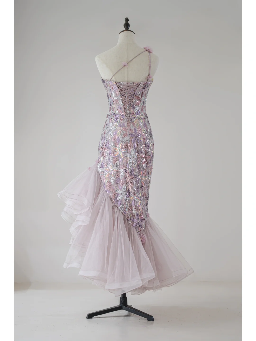 Robe de bal sirène modeste à une épaule et paillettes lilas, longue robe de soirée pour 18e anniversaire, robe de remise de diplôme pour adolescentes RB1119