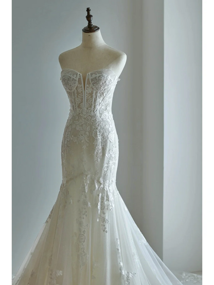 Romantic Mermaid Sweetheart Lace Corset White Wedding Dress Styles Long Bridal Gown Wedding Gowns RB1120