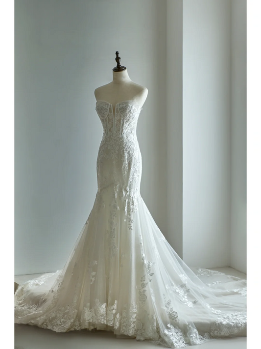Romantic Mermaid Sweetheart Lace Corset White Wedding Dress Styles Long Bridal Gown Wedding Gowns RB1120