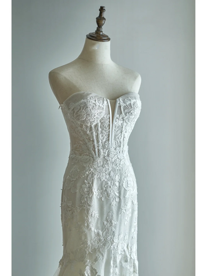 Romantic Mermaid Sweetheart Lace Corset White Wedding Dress Styles Long Bridal Gown Wedding Gowns RB1120