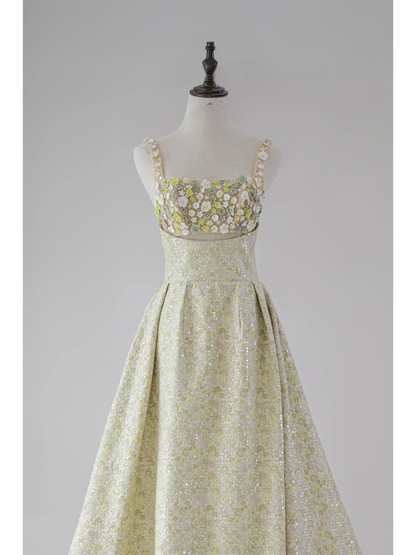 Robe de bal mignonne à col carré et paillettes jaunes, robe de bal longue, tenue de soirée, d'anniversaire, de remise de diplôme, pour adolescentes, RB1121