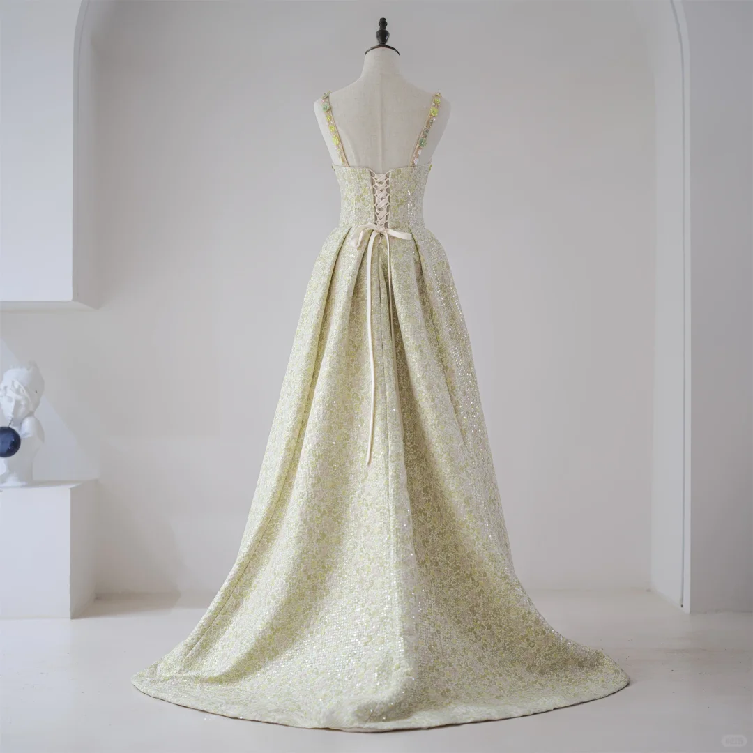Robe de bal mignonne à col carré et paillettes jaunes, robe de bal longue, tenue de soirée, d'anniversaire, de remise de diplôme, pour adolescentes, RB1121