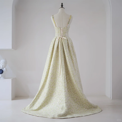 Robe de bal mignonne à col carré et paillettes jaunes, robe de bal longue, tenue de soirée, d'anniversaire, de remise de diplôme, pour adolescentes, RB1121