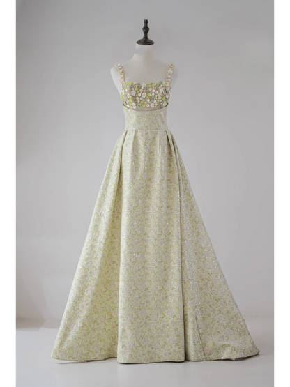 Robe de bal mignonne à col carré et paillettes jaunes, robe de bal longue, tenue de soirée, d'anniversaire, de remise de diplôme, pour adolescentes, RB1121
