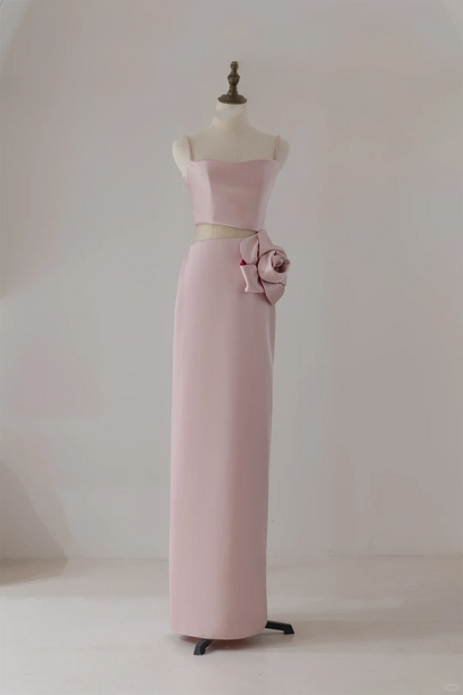 Robe de bal longue rose unie à bretelles spaghetti, style fourreau, tendance et modeste, idéale pour le lycée ou pour danser, RB1122