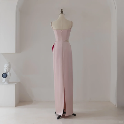 Robe de bal longue rose unie à bretelles spaghetti, style fourreau, tendance et modeste, idéale pour le lycée ou pour danser, RB1122