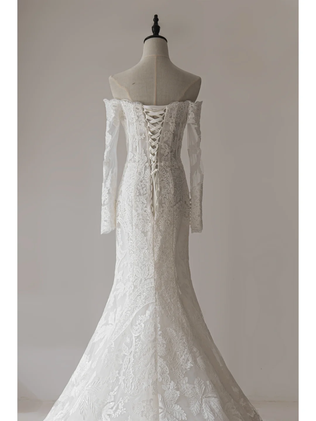 Robe de mariée sirène modeste à épaules dénudées et manches longues, ajustée, en dentelle, corset, longue, robes de mariée RB1123