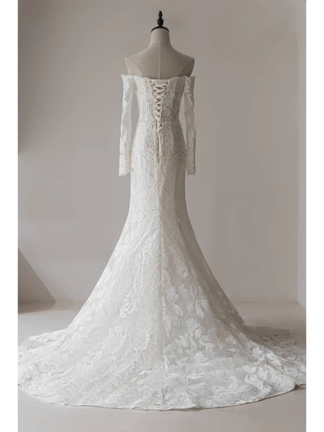 Robe de mariée sirène modeste à épaules dénudées et manches longues, ajustée, en dentelle, corset, longue, robes de mariée RB1123