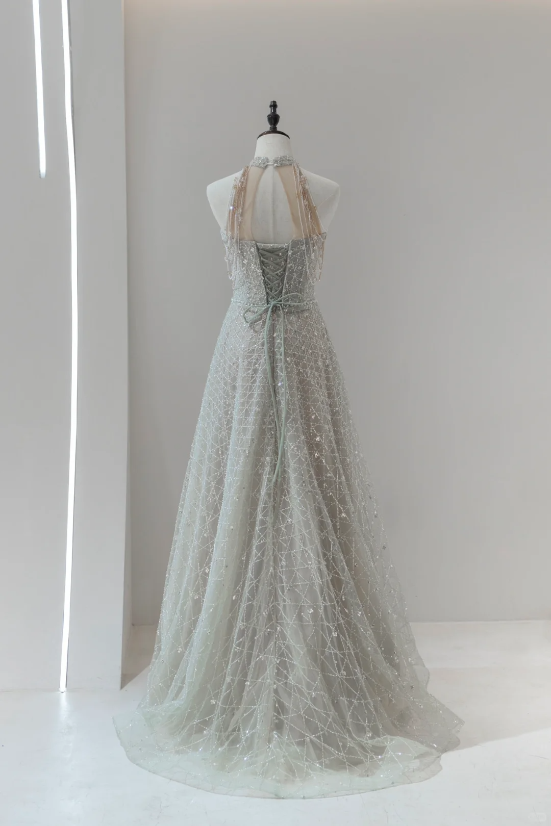 Robe de bal longue grise à paillettes, col montant, coupe trapèze, tenue de soirée, d'anniversaire, de remise de diplôme, pour adolescentes, RB1124