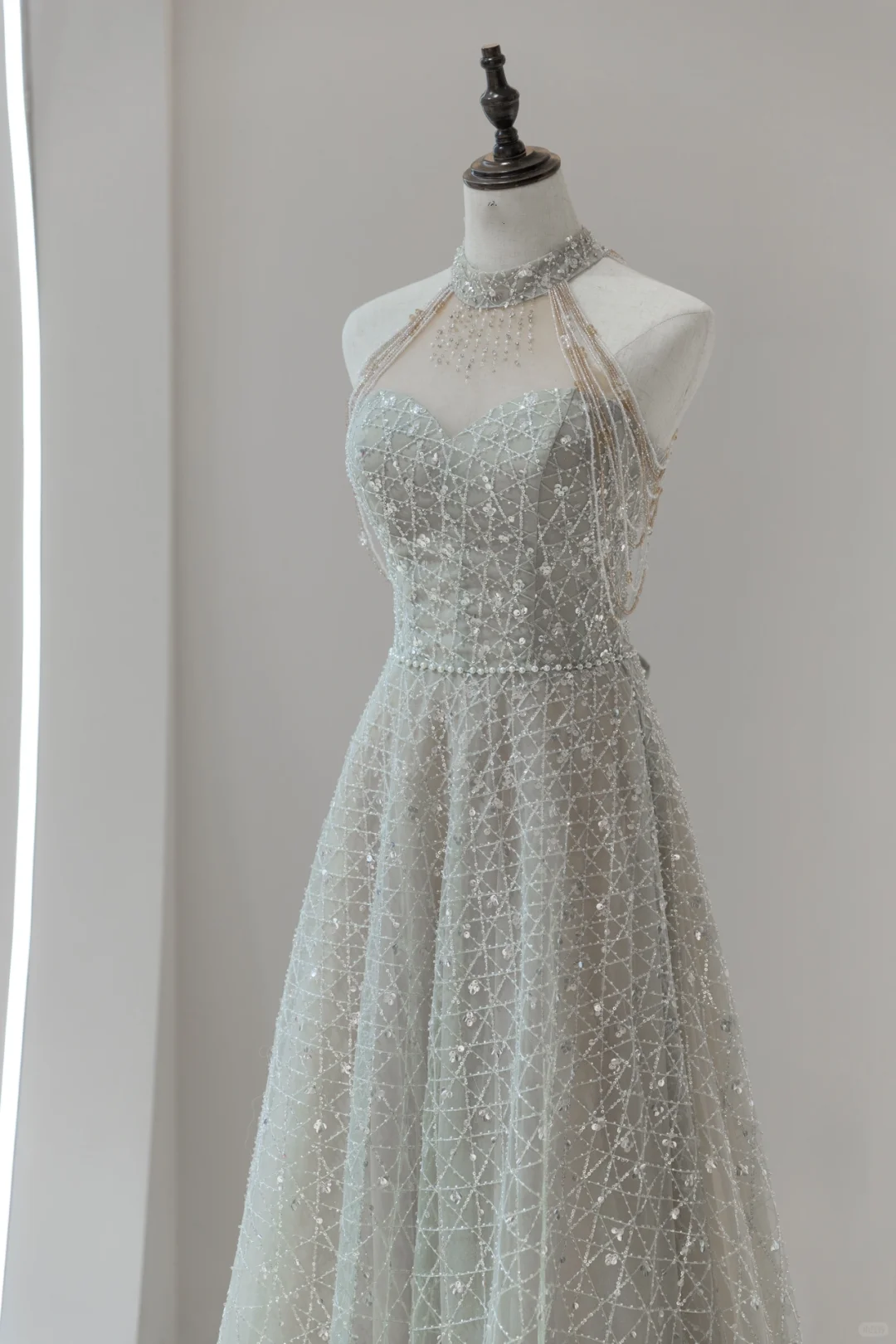 Robe de bal longue grise à paillettes, col montant, coupe trapèze, tenue de soirée, d'anniversaire, de remise de diplôme, pour adolescentes, RB1124
