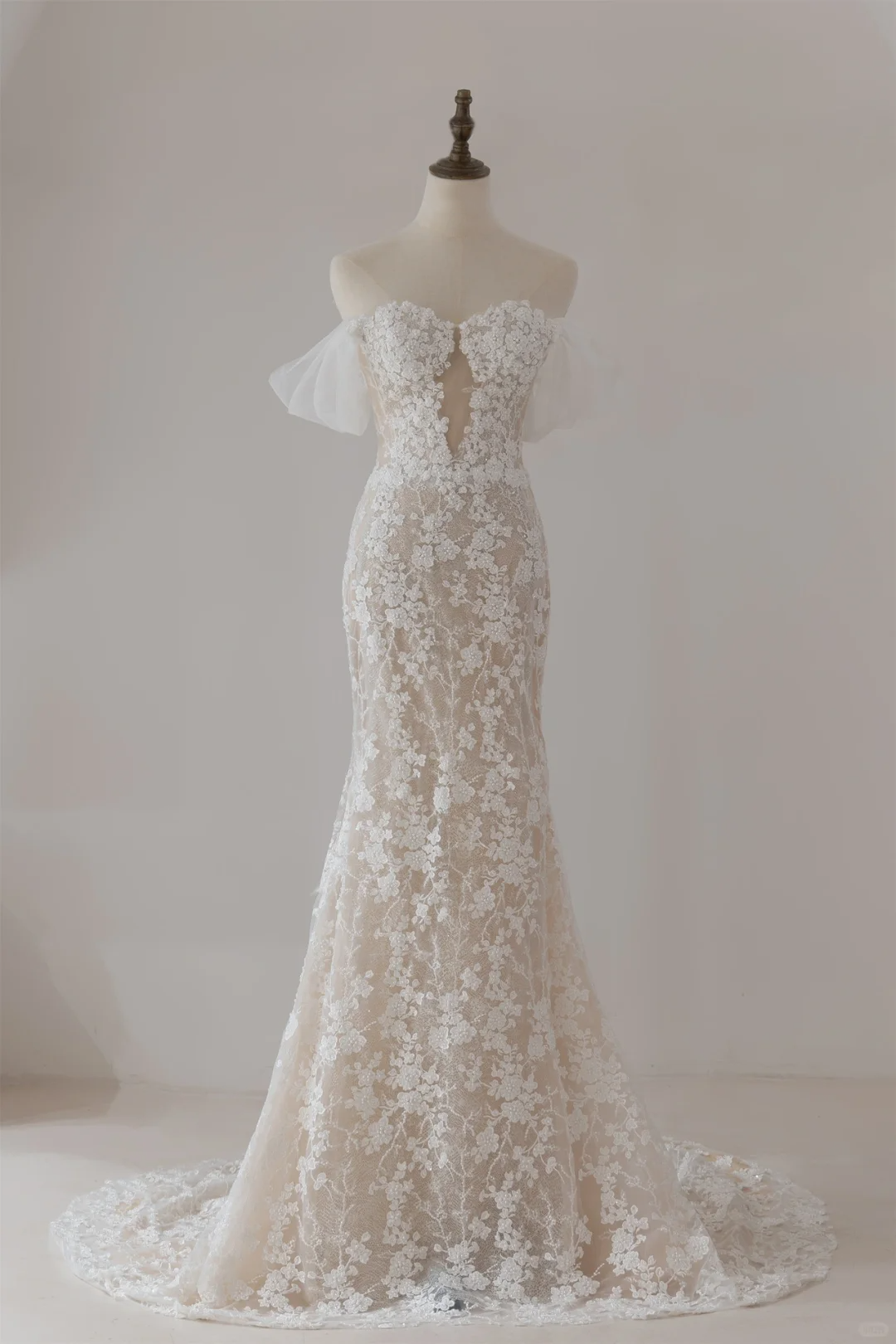 Modest Mermaid Off The Shoulder Short Sleeves Fitted Lace Corset Wedding Dress Long Bridal Gown Wedding Gowns RB1125