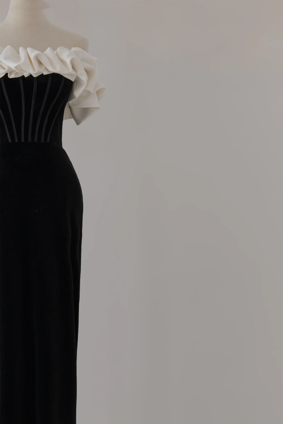 Robe fourreau unique en velours noir à épaules dénudées, robe de bal longue, tenue de soirée, tenue de remise de diplôme, RB1126