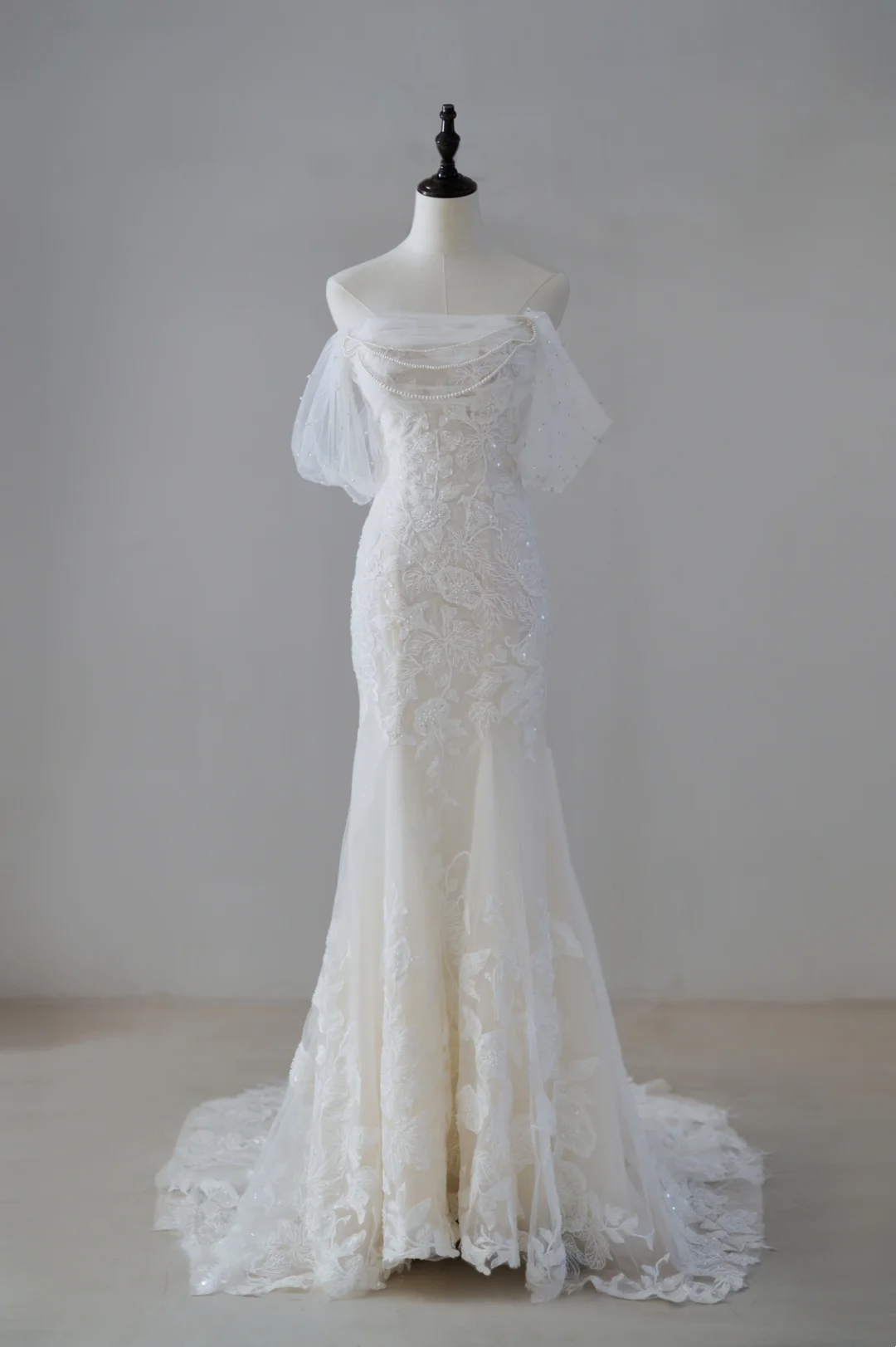 Modest Mermaid Off The Shoulder Short Sleeves Fitted Lace Corset Wedding Dress Long Bridal Gown Wedding Gowns RB1128