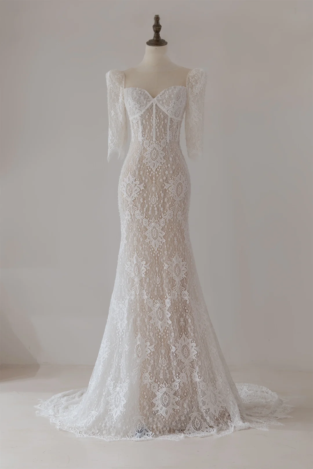 Modest Mermaid Sweetheart 3/4 Sleeves Fitted Lace Corset Wedding Dress Long Bridal Gown Wedding Gowns RB1131