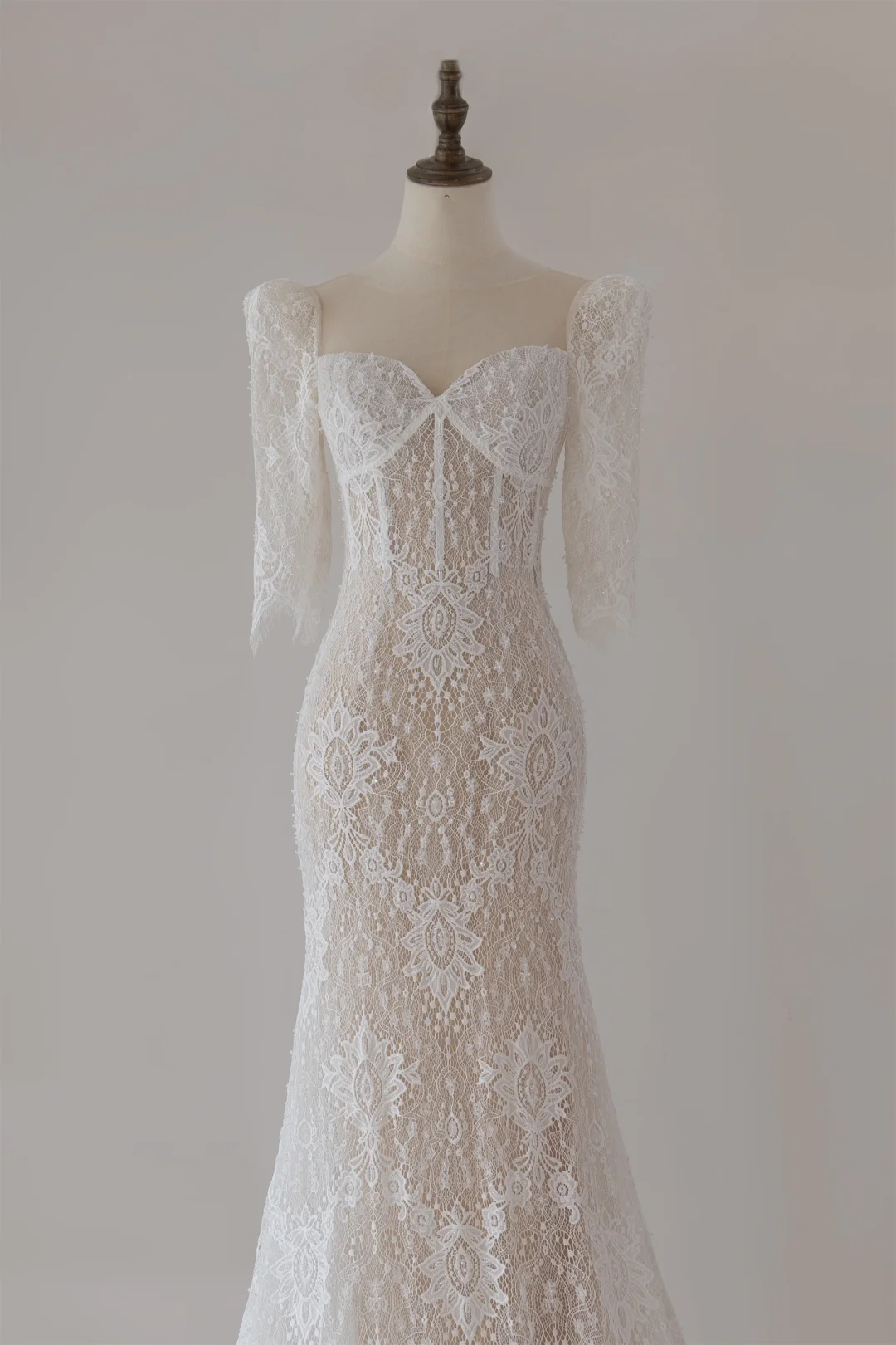 Modest Mermaid Sweetheart 3/4 Sleeves Fitted Lace Corset Wedding Dress Long Bridal Gown Wedding Gowns RB1131