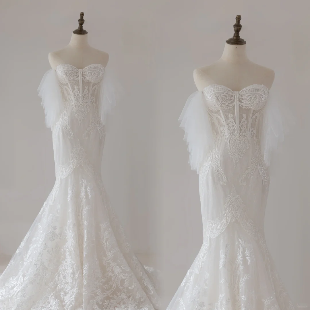 Pretty Mermaid Sweetheart White Fitted Lace Corset Wedding Dress Long Bridal Gown Wedding Gowns RB1132