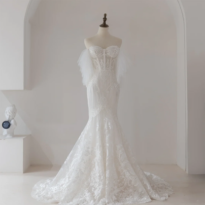 Pretty Mermaid Sweetheart White Fitted Lace Corset Wedding Dress Long Bridal Gown Wedding Gowns RB1132